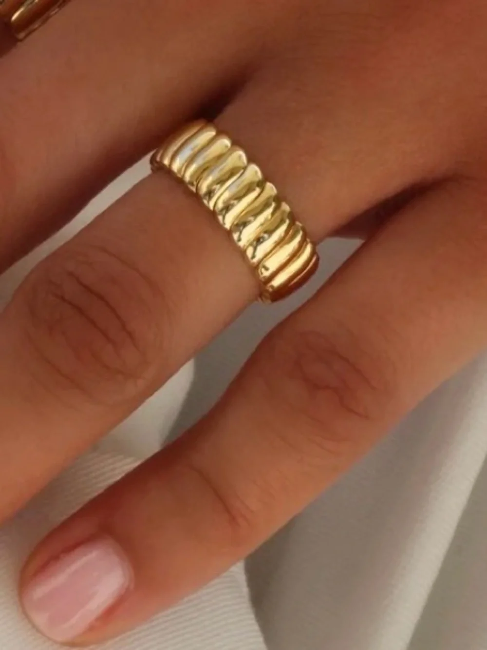 NEW 18K Gold Plated Textured Layer Ring Sculpted Band Ring